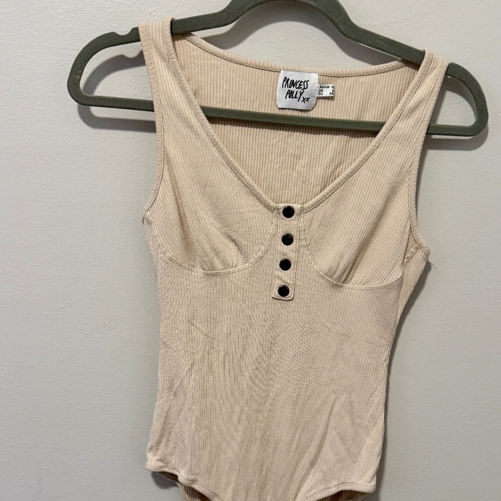 Polly Princess Sienna Henley Tank Bodysuit, Women's Size US 6, Cream Color